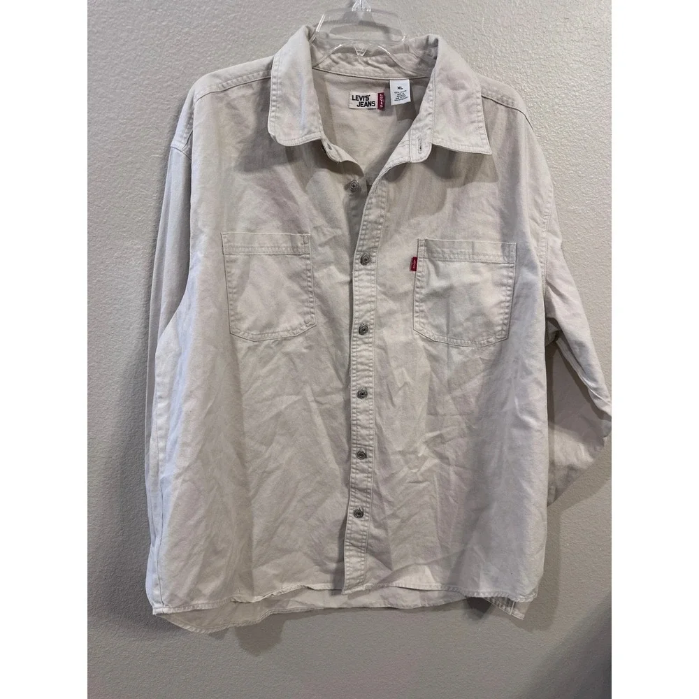 Levi's Jeans XL Button Up Shirt Beige Long Sleeve Casual Work Utility